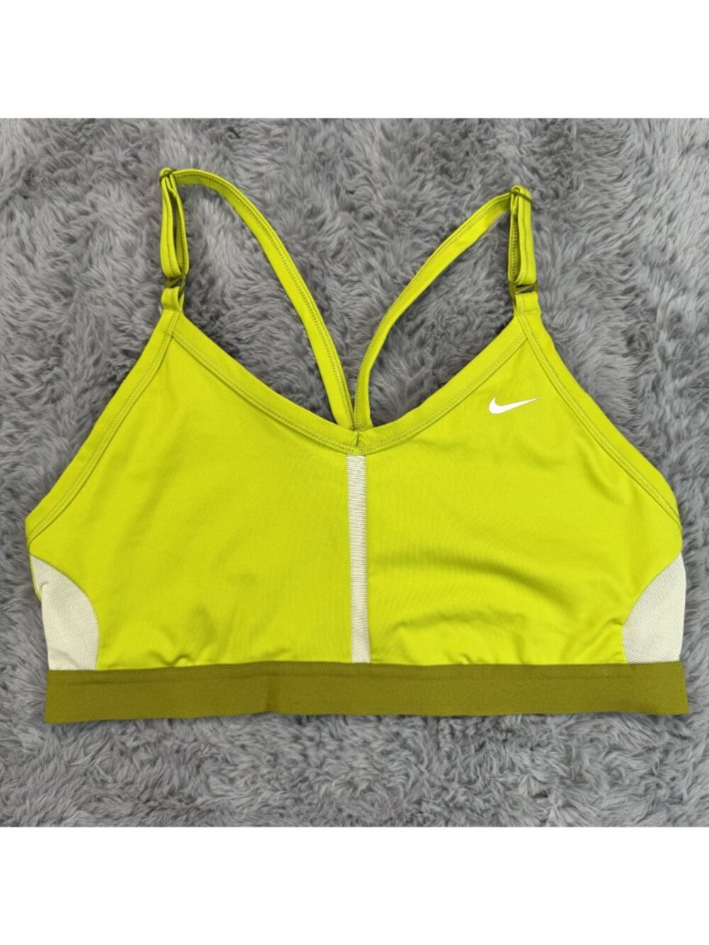 Nike Authentic Womens Size XL Dri-FIT INDY Neon Green White Top Sports Bra NEW - Picture 2 of 9